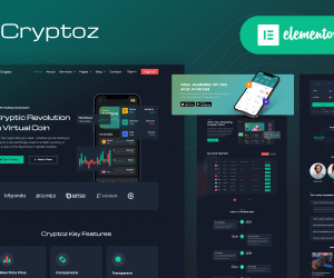 Cryptoz - Cryptocurrency Landing Page Elementor WordPress Theme