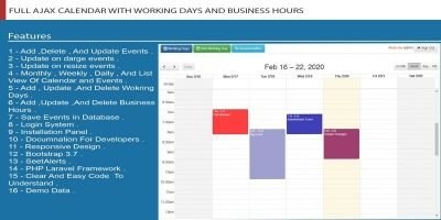FULL AJAX CALENDAR WITH WORKING DAYS AND BUSINESS